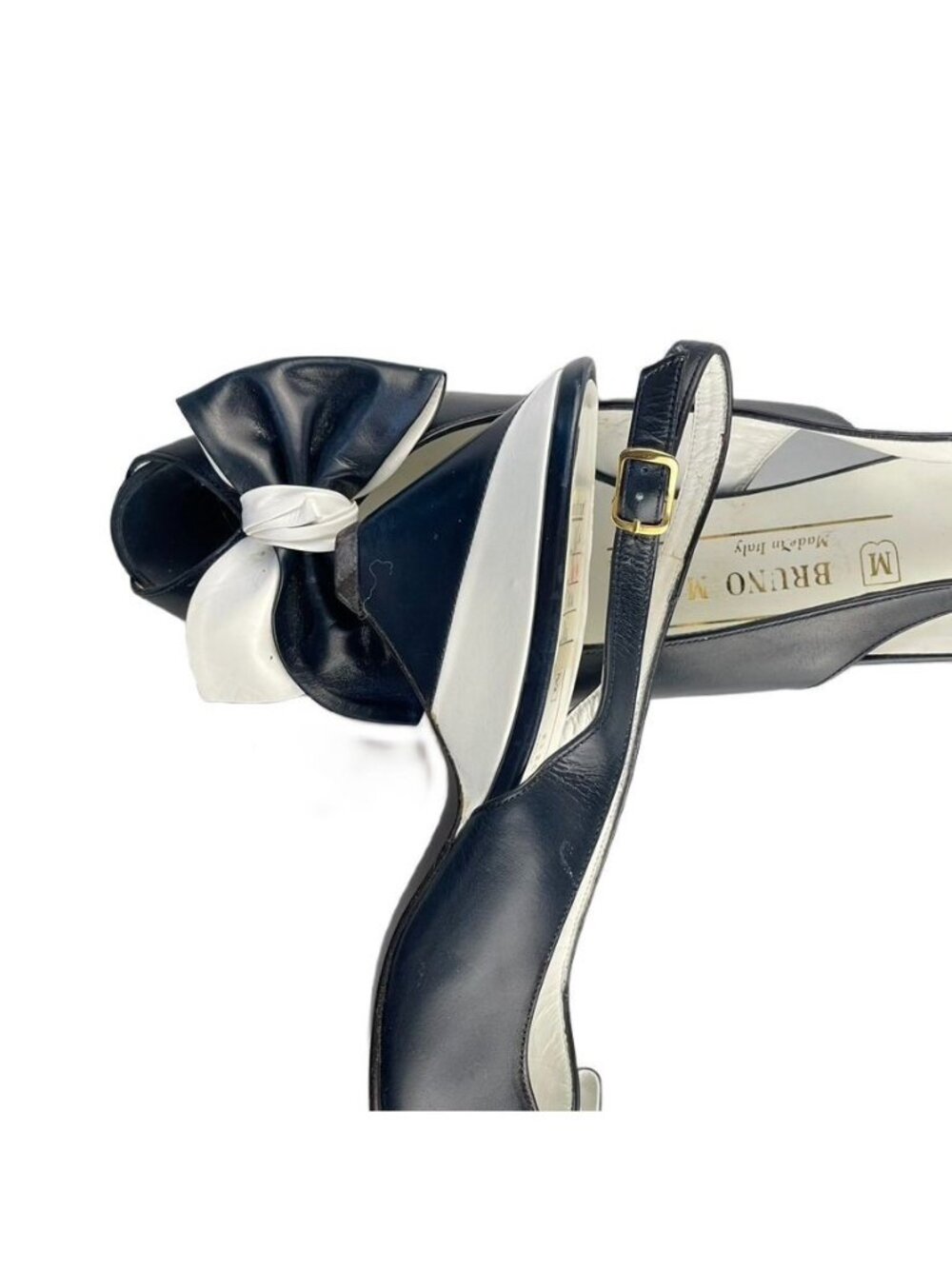 Bruno Magli Womens Black & White Leather Slingback Heels With Bow Detail Size 7A - Picture 11 of 15